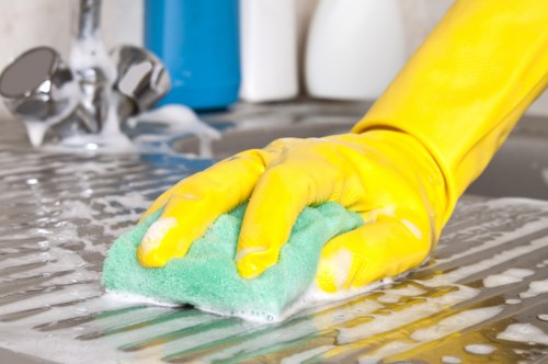 Technician performing a carpet cleaning risk assessment