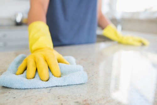 Cleaner checking safety measures before starting work